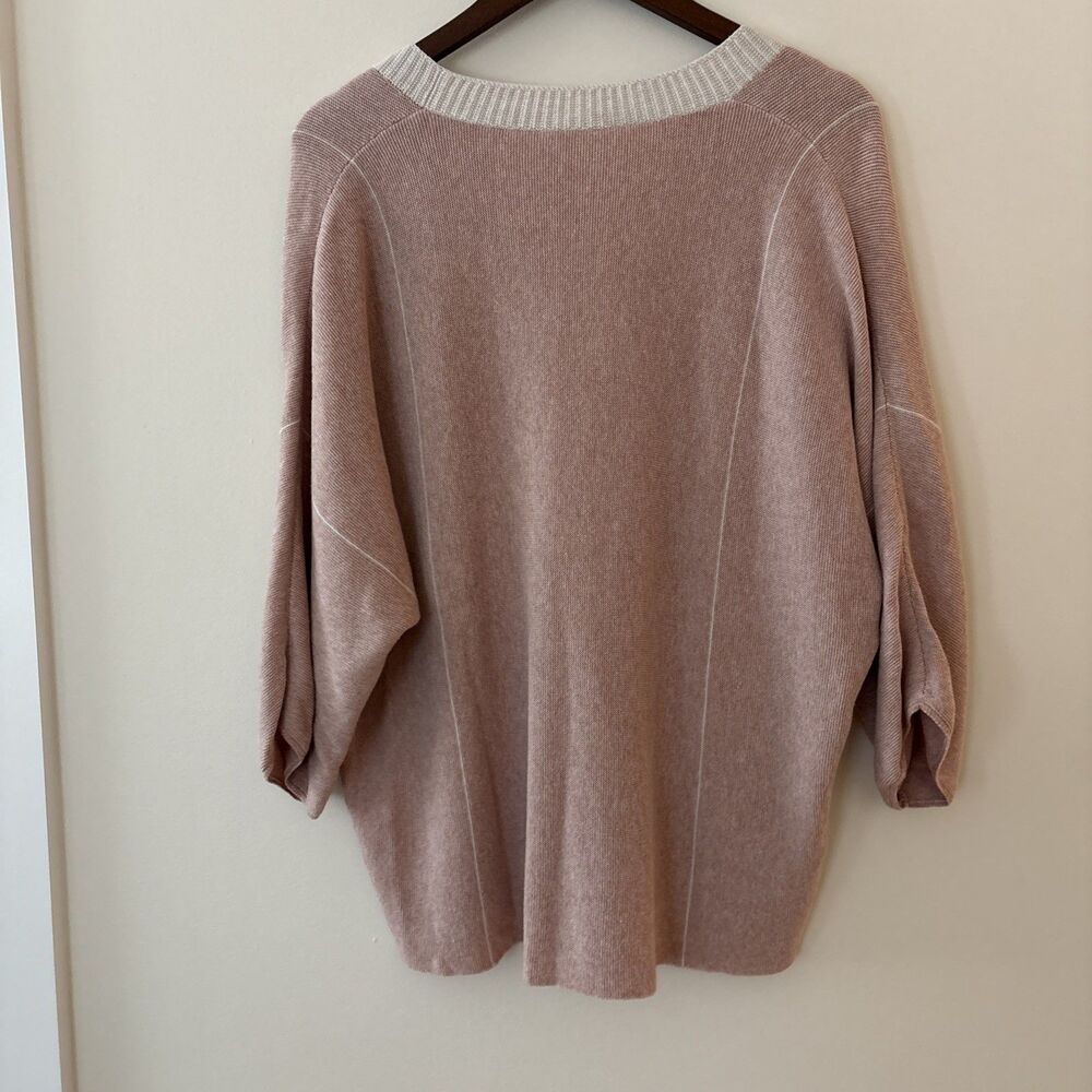 Wrap London Organic Cotton PInk & Cream Low V-neck Sweater Dolman Sleeves 12 - Picture 3 of 7